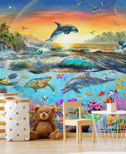 Papel pintado de criaturas marinas coloridas