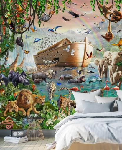 papier peint coloré personnalisé avec des animaux appelé Noah's Ark Jumbo par Adrian Chesterman pour les chambres d'enfants