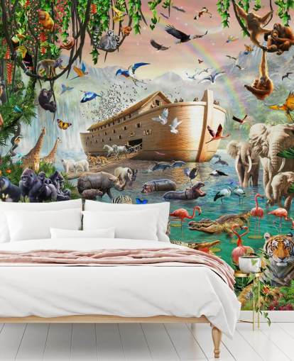 papier peint coloré personnalisé avec des animaux appelé Noah's Ark Jumbo par Adrian Chesterman pour les chambres d'enfants
