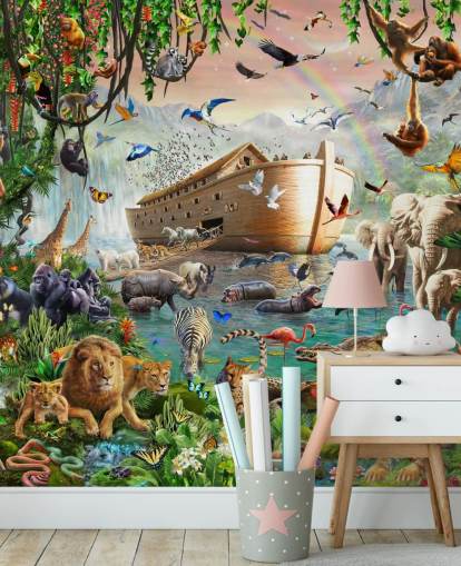 papier peint coloré personnalisé avec des animaux appelé Noah's Ark Jumbo par Adrian Chesterman pour les chambres d'enfants