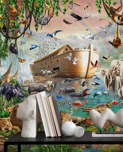 papier peint coloré personnalisé avec des animaux appelé Noah's Ark Jumbo par Adrian Chesterman pour les chambres d'enfants