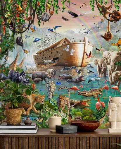 papier peint coloré personnalisé avec des animaux appelé Noah's Ark Jumbo par Adrian Chesterman pour les chambres d'enfants