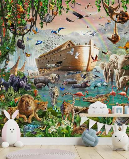 färgglad anpassad djurtapet väggmålning som heter Noah's Ark Jumbo av Adrian Chesterman för barnens sovrum