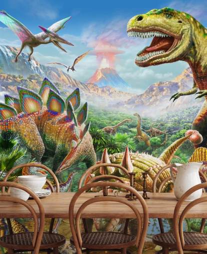 Carta da parati murale con gruppo di dinosauri