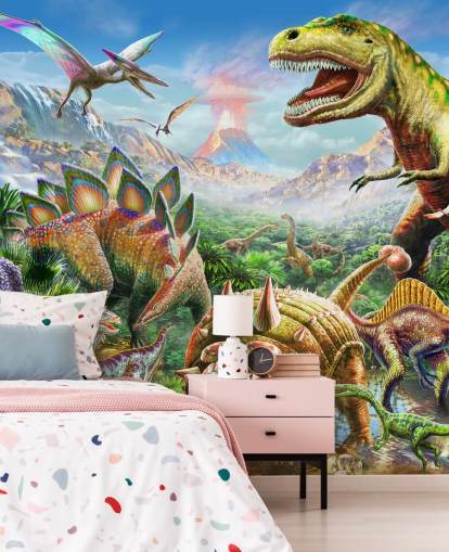 Carta da parati murale con gruppo di dinosauri