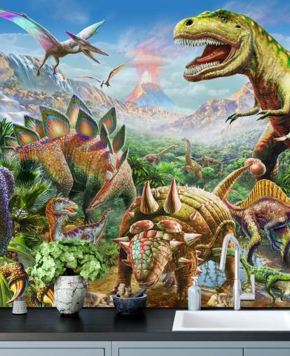 Dinosaurs Group Bakgrund Väggmålning Dinosaurs Group Bakgrund Väggmålning