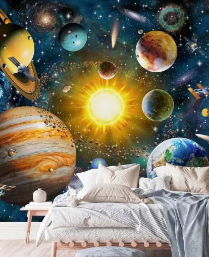 farverigt brugerdefineret planet tapet kaldet Vores solsystem af Adrian Chesterman til børns soveværelser