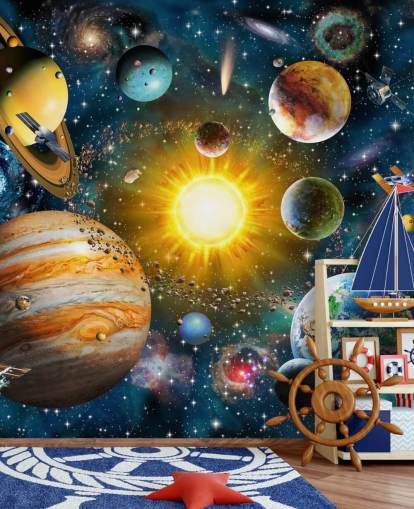 carta da parati colorata personalizzata con pianeti chiamata Our Solar System di Adrian Chesterman per le camerette dei bambini carta da parati colorata personalizzata con pianeti chiamata Our Solar System di Adrian Chesterman per le camerette dei bambini