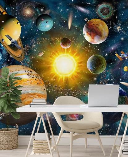 papel de parede colorido de planetas personalizado chamado Our Solar System, de Adrian Chesterman, para quartos infantis