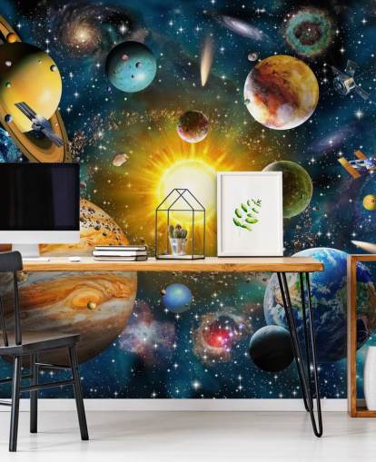 colorful custom planet wallpaper called Our Solar System by Adrian Chesterman for children's bedrooms colorful custom planet wallpaper called Our Solar System by Adrian Chesterman for children's bedrooms