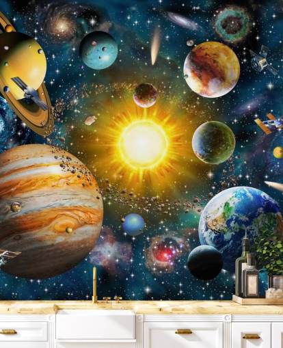papel de parede colorido de planetas personalizado chamado Our Solar System, de Adrian Chesterman, para quartos infantis