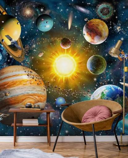 papier peint coloré personnalisé de la planète appelé Our Solar System par Adrian Chesterman pour les chambres d'enfants