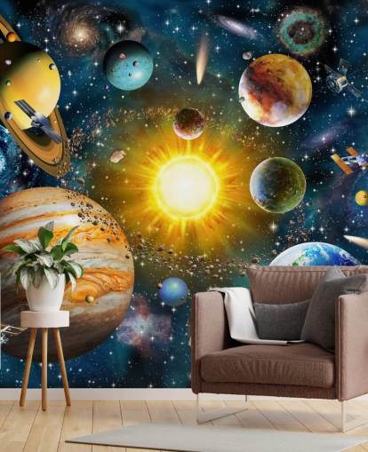 colorful custom planet wallpaper called Our Solar System by Adrian Chesterman for children's bedrooms