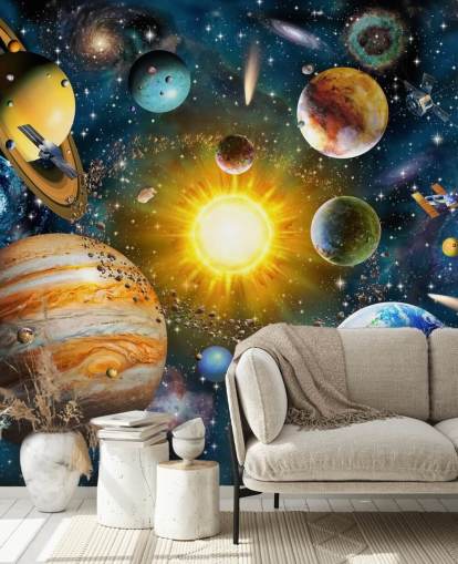 colorful custom planet wallpaper called Our Solar System by Adrian Chesterman for children's bedrooms