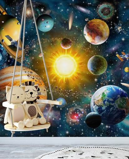 papier peint coloré personnalisé de la planète appelé Our Solar System par Adrian Chesterman pour les chambres d'enfants