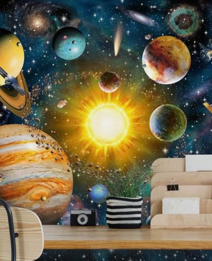 colorido papel pintado personalizado de planetas llamado Nuestro Sistema Solar de Adrian Chesterman para dormitorios de niños colorido papel pintado personalizado de planetas llamado Nuestro Sistema Solar de Adrian Chesterman para dormitorios de niños