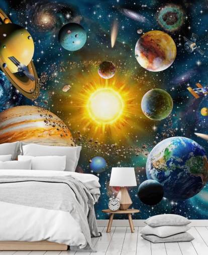 colorful custom planet wallpaper called Our Solar System by Adrian Chesterman for children's bedrooms colorful custom planet wallpaper called Our Solar System by Adrian Chesterman for children's bedrooms