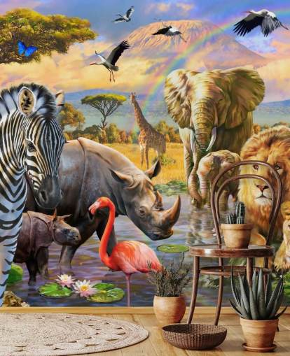 african animals by lagoon wallpaper