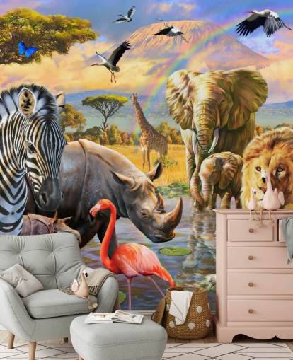 afrikaanse dieren door lagune behang