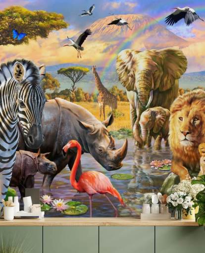 african animals by lagoon wallpaper