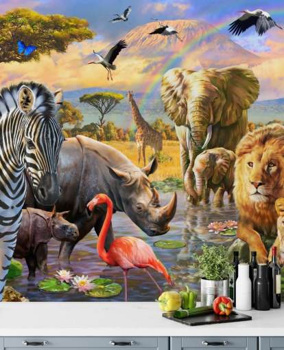 afrikaanse dieren door lagune behang