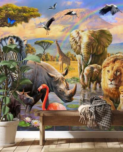 african animals by lagoon wallpaper