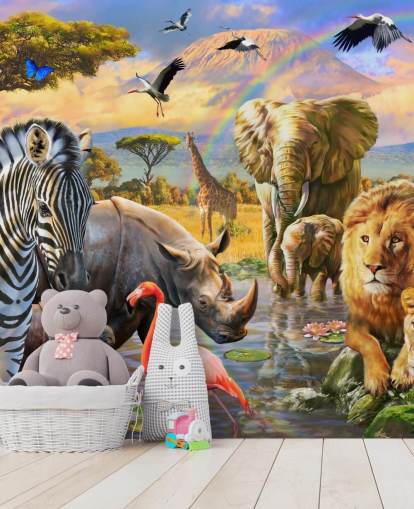 afrikaanse dieren door lagune behang