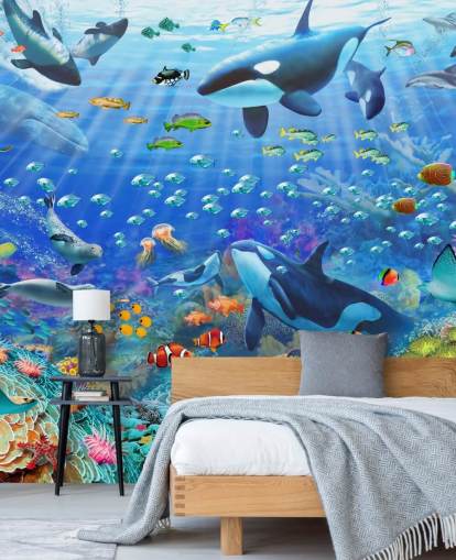 colorful customizable ocean wallpaper mural called Underwater Scenery by Adrian Chesterman for children's bedroom
