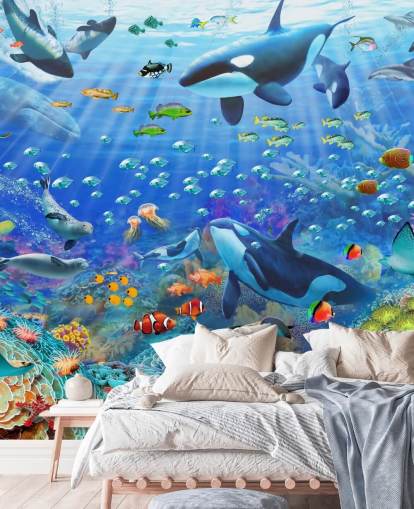 papier peint mural coloré personnalisable sur l'océan appelé Underwater Scenery par Adrian Chesterman pour chambre d'enfant