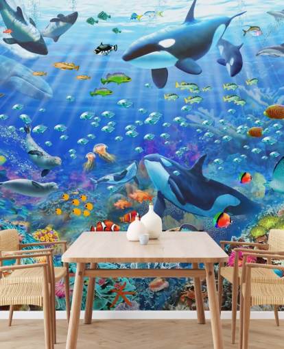 colourful customisable ocean wallpaper mural called Underwater Scenery by Adrian Chesterman for children's bedroom