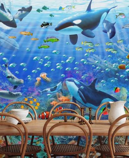 colourful customisable ocean wallpaper mural called Underwater Scenery by Adrian Chesterman for children's bedroom