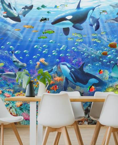 colorful customizable ocean wallpaper mural called Underwater Scenery by Adrian Chesterman for children's bedroom