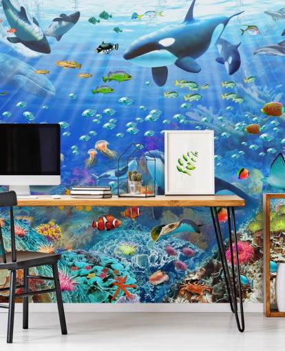colourful customisable ocean wallpaper mural called Underwater Scenery by Adrian Chesterman for children's bedroom