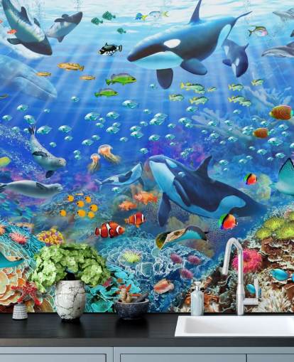 papier peint mural coloré personnalisable sur l'océan appelé Underwater Scenery par Adrian Chesterman pour chambre d'enfant