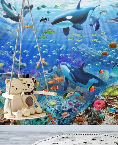 carta da parati murale colorata personalizzabile chiamata Underwater Scenery di Adrian Chesterman per la cameretta dei bambini