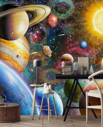 mural de papel pintado de planetas personalizado multicolor llamado Planets in Space de Adrian Chesterman para dormitorios de niños mural de papel pintado de planetas personalizado multicolor llamado Planets in Space de Adrian Chesterman para dormitorios de niños