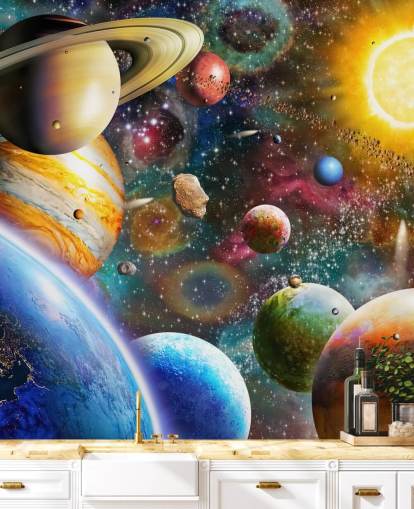 mural de papel pintado de planetas personalizado multicolor llamado Planets in Space de Adrian Chesterman para dormitorios de niños mural de papel pintado de planetas personalizado multicolor llamado Planets in Space de Adrian Chesterman para dormitorios de niños