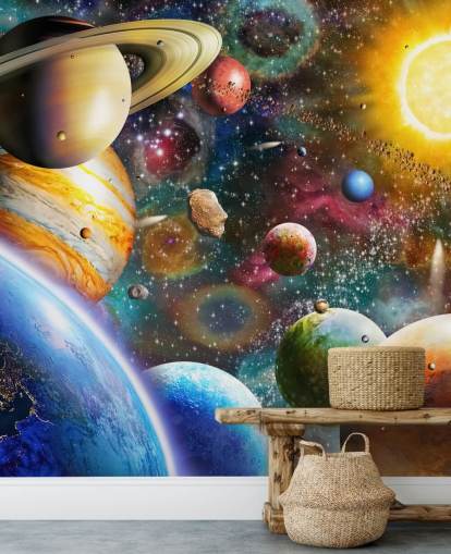 mural de papel pintado de planetas personalizado multicolor llamado Planets in Space de Adrian Chesterman para dormitorios de niños mural de papel pintado de planetas personalizado multicolor llamado Planets in Space de Adrian Chesterman para dormitorios de niños
