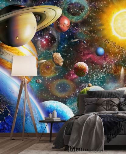 papier peint mural multicolore personnalisé appelé Planets in Space par Adrian Chesterman pour les chambres d'enfants papier peint mural multicolore personnalisé appelé Planets in Space par Adrian Chesterman pour les chambres d'enfants