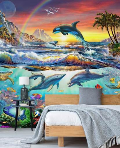 colorful kids ocean wallpaper mural called Paradise Cove by Adrian Chesterman for kids bedrooms and playrooms