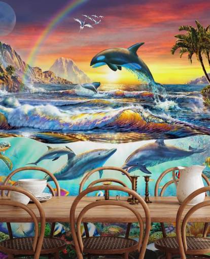 fargerikt barnetapetmaleri kalt Paradise Cove av Adrian Chesterman for barnerom og lekerom fargerikt barnetapetmaleri kalt Paradise Cove av Adrian Chesterman for barnerom og lekerom