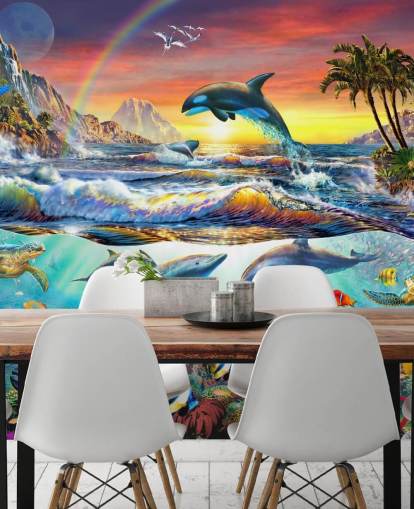 Buntes Ozean-Tapetengemälde für Kinder namens Paradise Cove von Adrian Chesterman für Kinder- und Spielzimmer