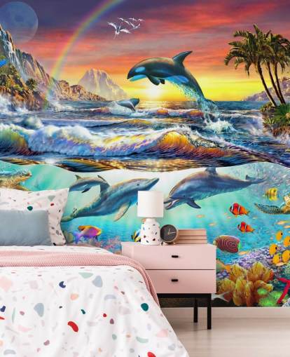 colourful kids ocean wallpaper mural called Paradise Cove by Adrian Chesterman for kids bedrooms and playrooms