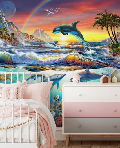 Buntes Ozean-Tapetengemälde für Kinder namens Paradise Cove von Adrian Chesterman für Kinder- und Spielzimmer