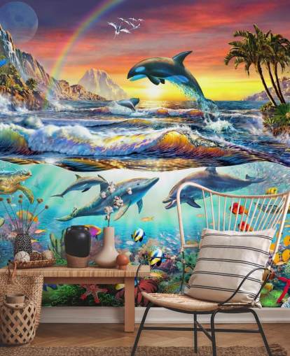 Buntes Ozean-Tapetengemälde für Kinder namens Paradise Cove von Adrian Chesterman für Kinder- und Spielzimmer