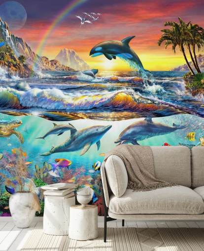 kleurrijke oceaanmuurschildering voor kinderen genaamd Paradise Cove van Adrian Chesterman voor kinderkamers en speelkamers