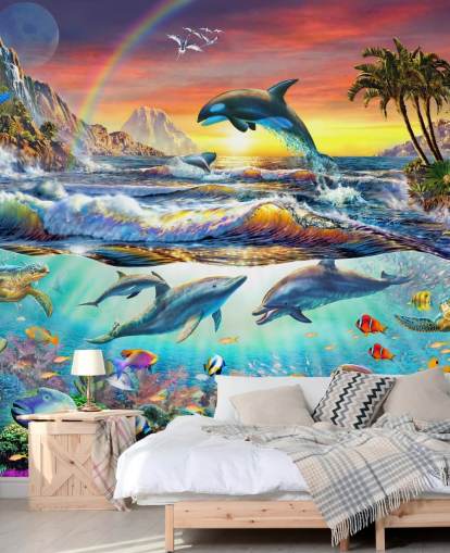 Buntes Ozean-Tapetengemälde für Kinder namens Paradise Cove von Adrian Chesterman für Kinder- und Spielzimmer