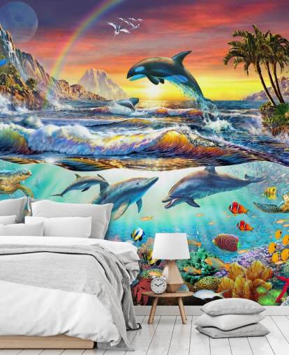 Buntes Ozean-Tapetengemälde für Kinder namens Paradise Cove von Adrian Chesterman für Kinder- und Spielzimmer