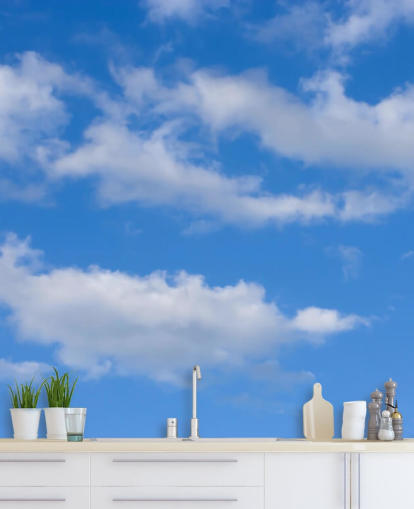 blaue benutzerdefinierte Himmelstapete namens Blue Skies with Clouds für Büros oder Gewerbeflächen