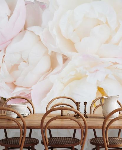 pink and white floral wallpaper mural called Peony Clouds for bedrooms, living rooms and bathrooms